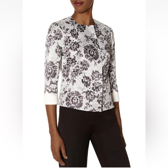 NWT. The Limited Scandal Collection Off White Floral Lace Print Satin Jacket. L. - Picture 1 of 16